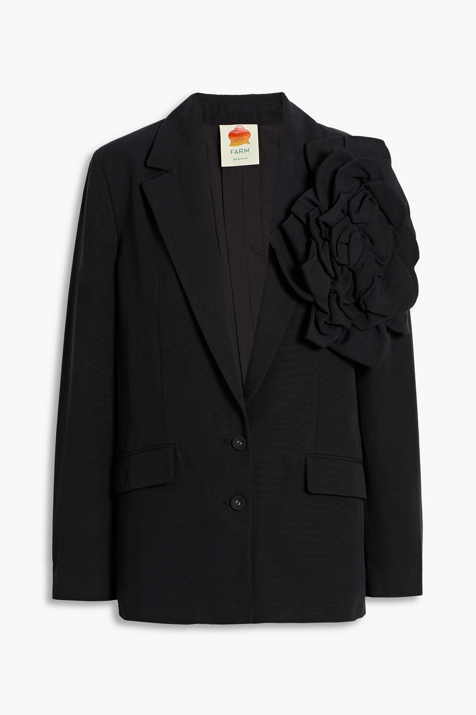 Farm Rio Floral-appliquéd Cotton And Lyocell-blend Blazer In Black