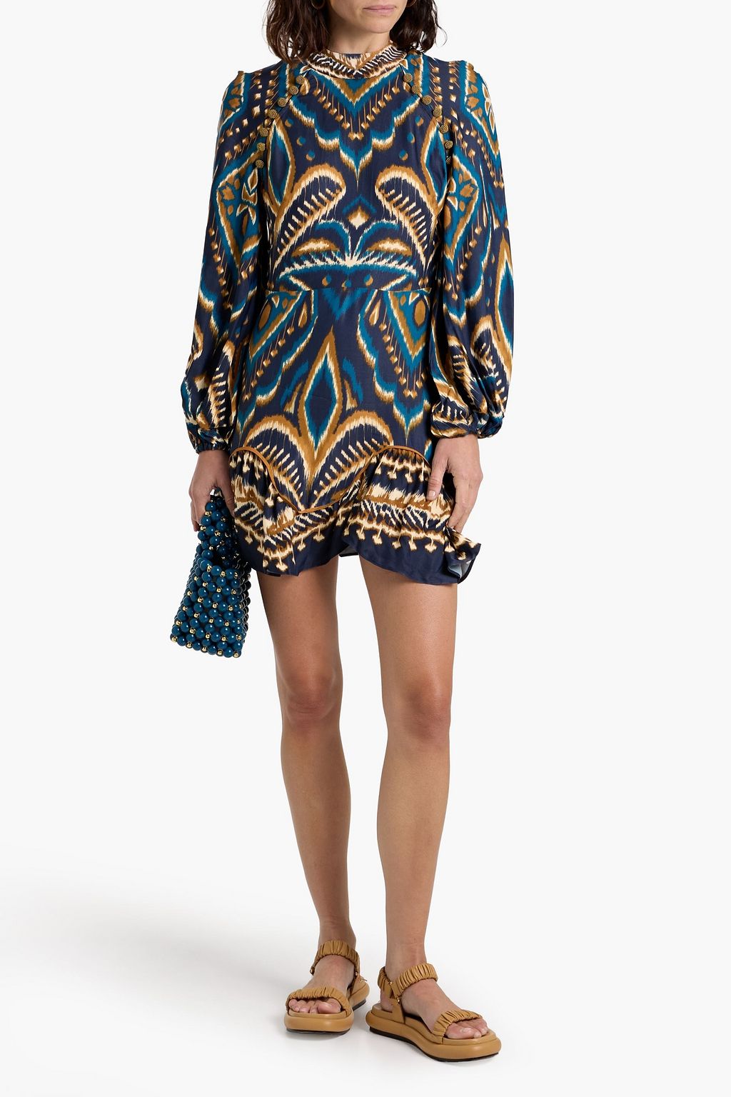 FARM RIO Printed satin mini dress