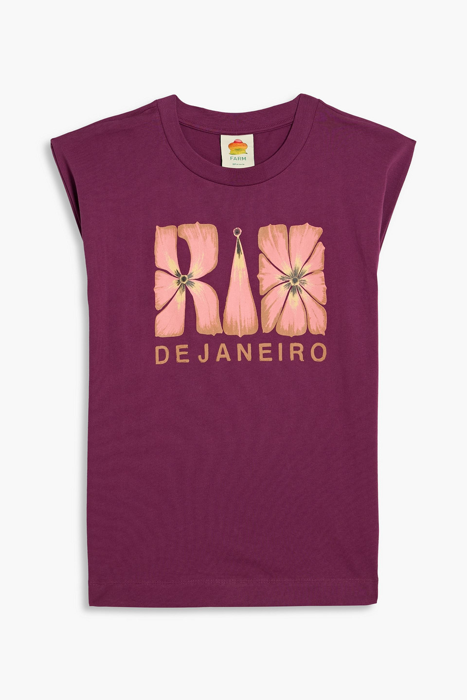 Farm Rio Printed Cotton-jersey Top In Purple