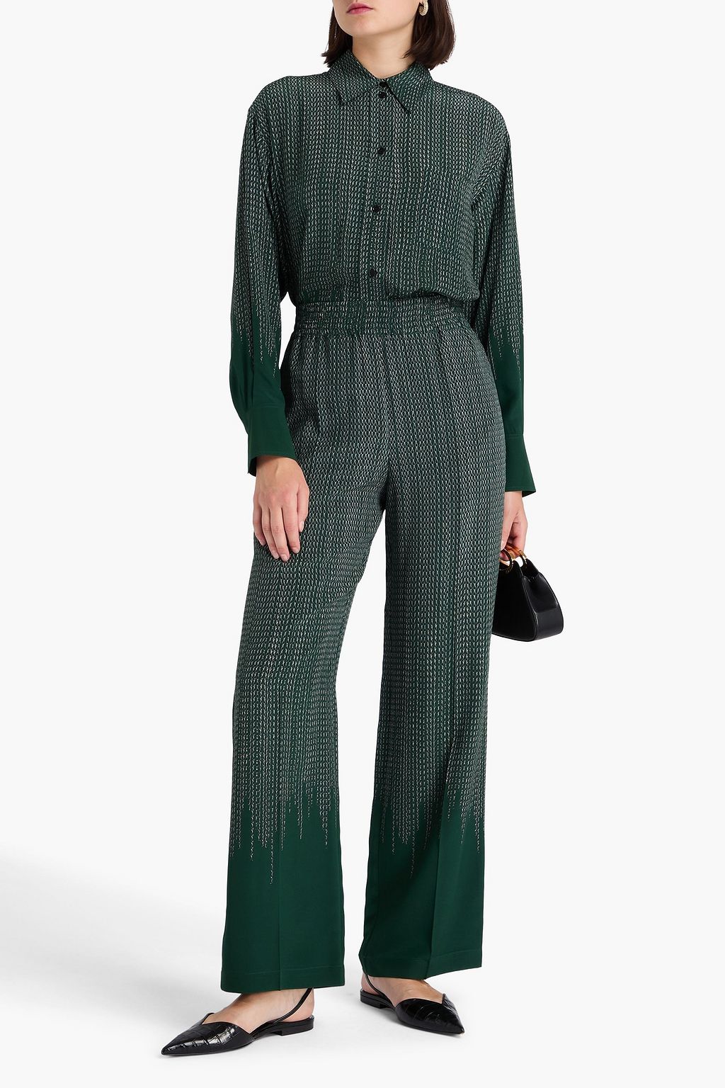 VICTORIA BECKHAM Printed silk crepe de chine wide-leg pants