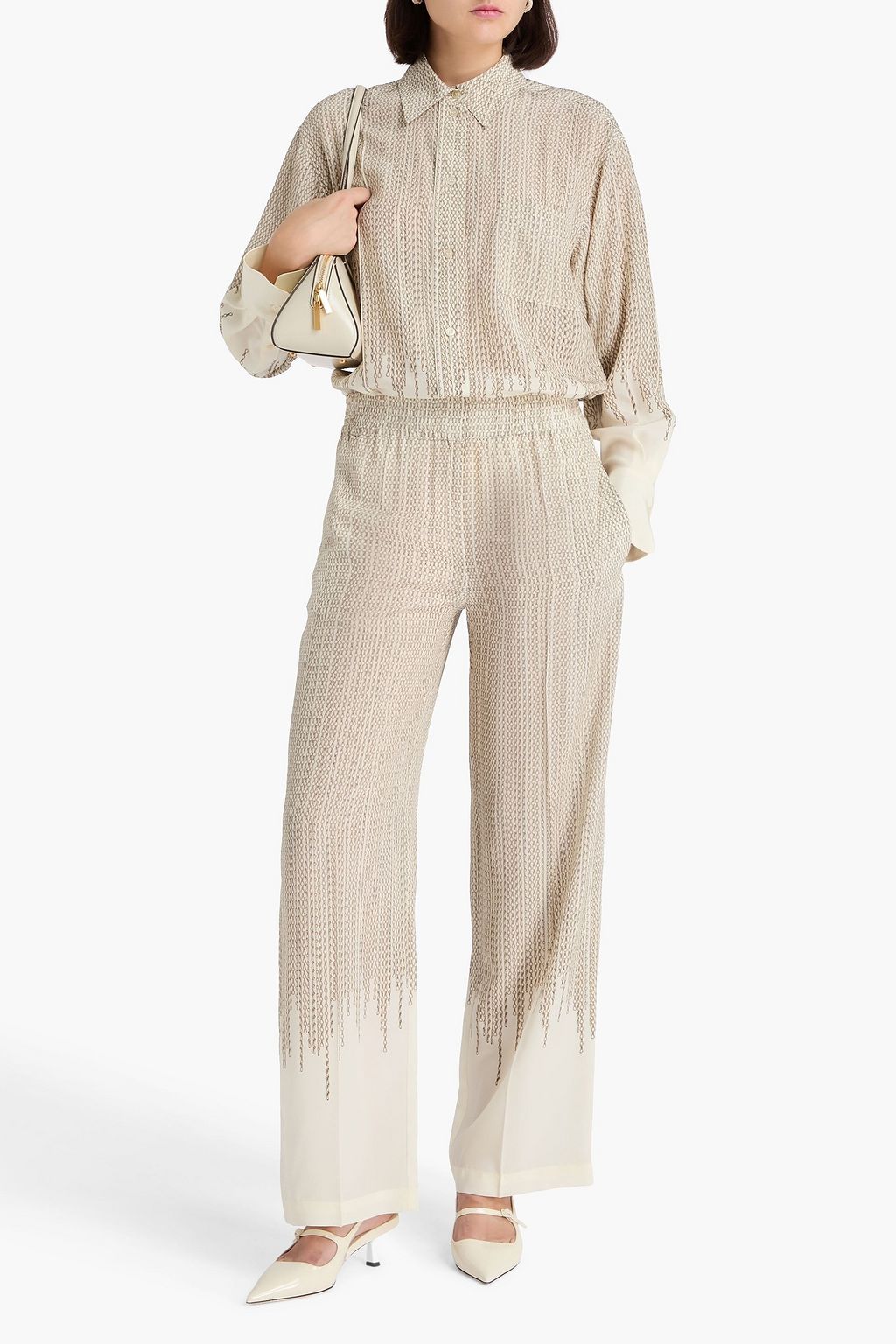 VICTORIA BECKHAM Printed silk crepe de chine wide-leg pants
