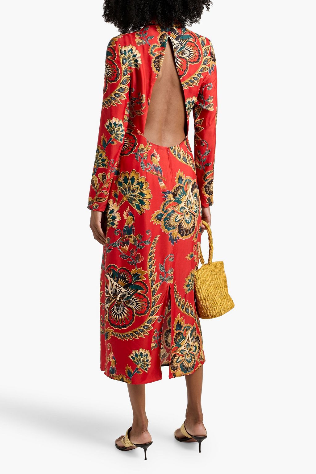 FARM RIO Cutout floral-print jersey midi dress