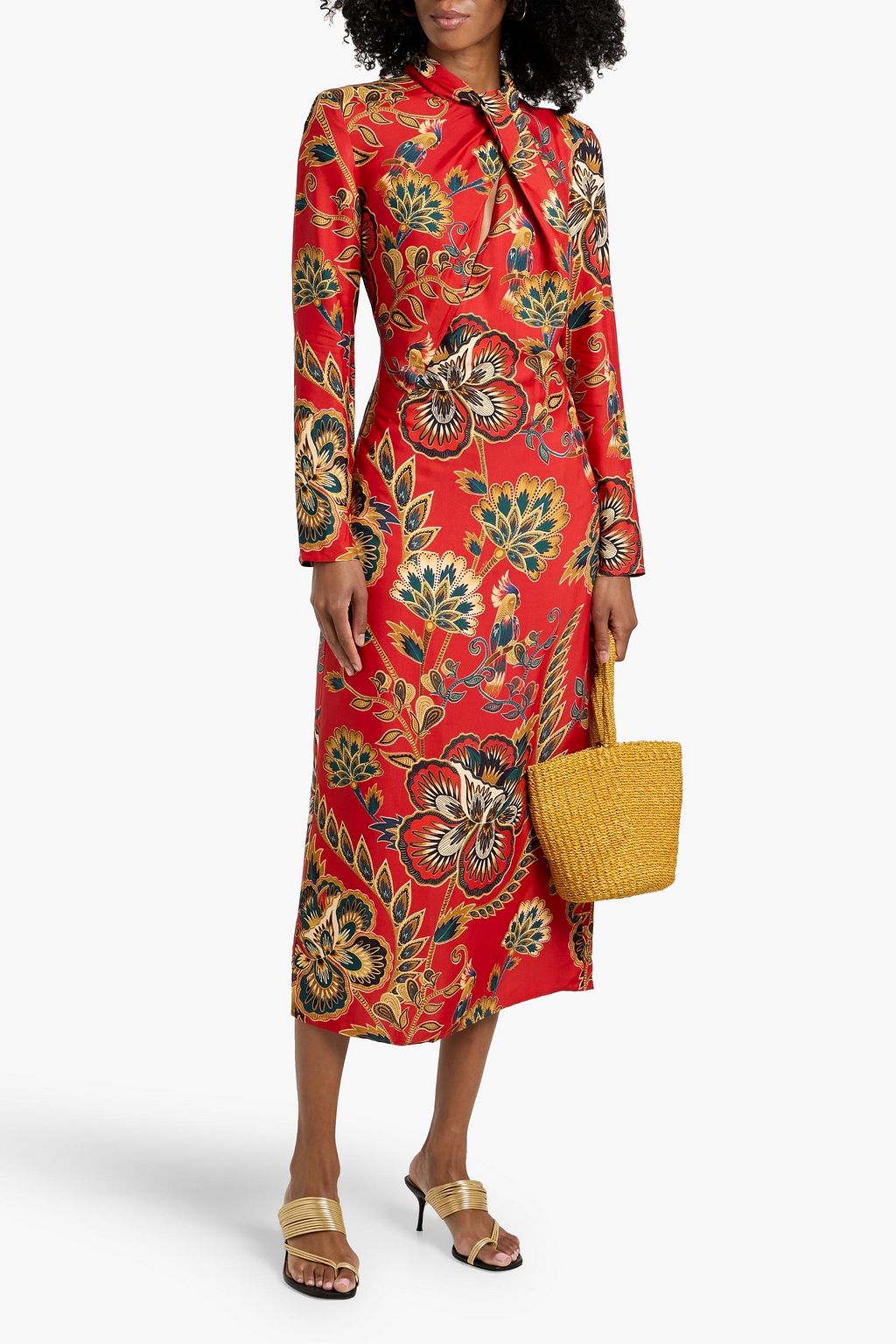 FARM RIO Cutout floral-print jersey midi dress