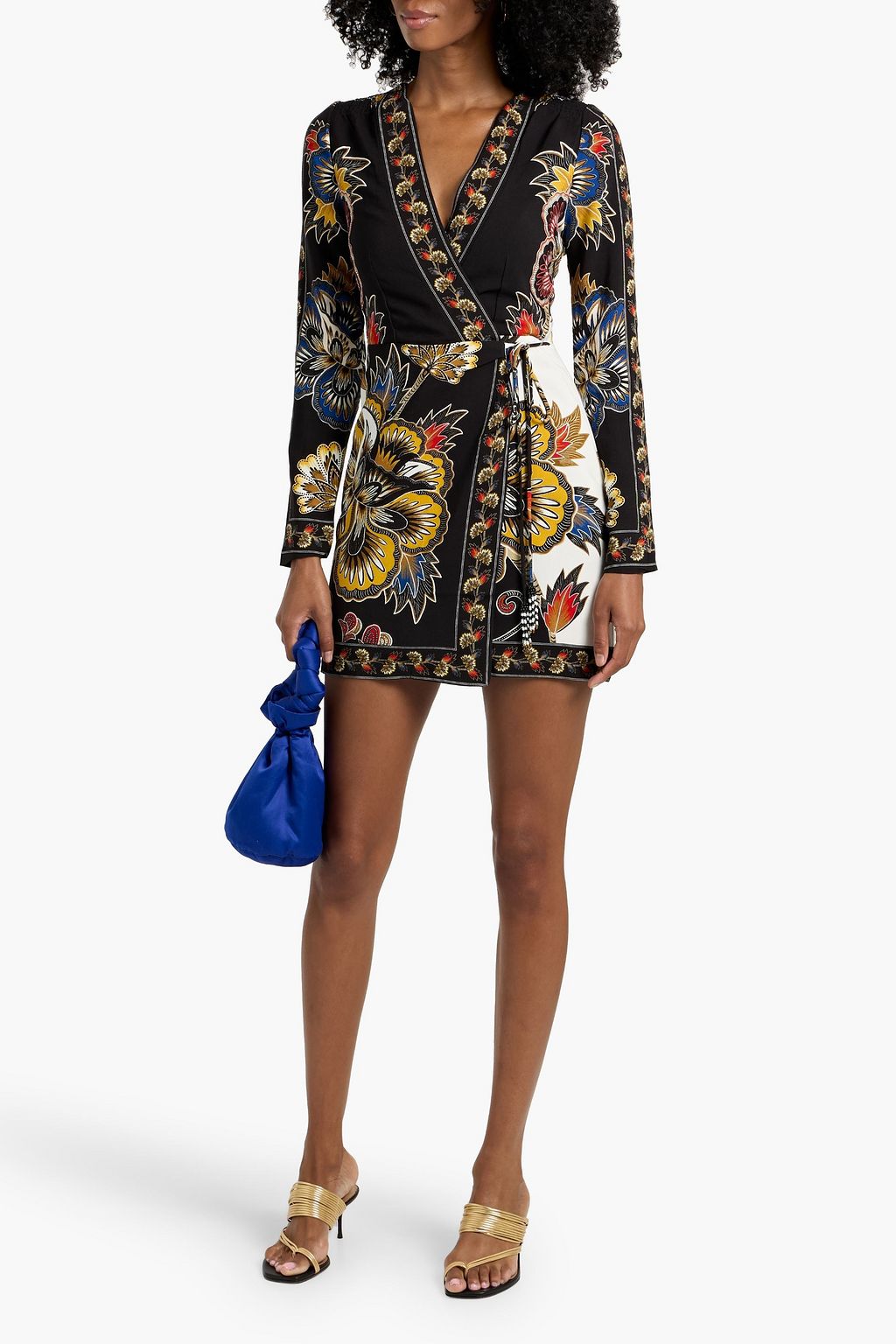 FARM RIO Floral-print crepe mini wrap dress