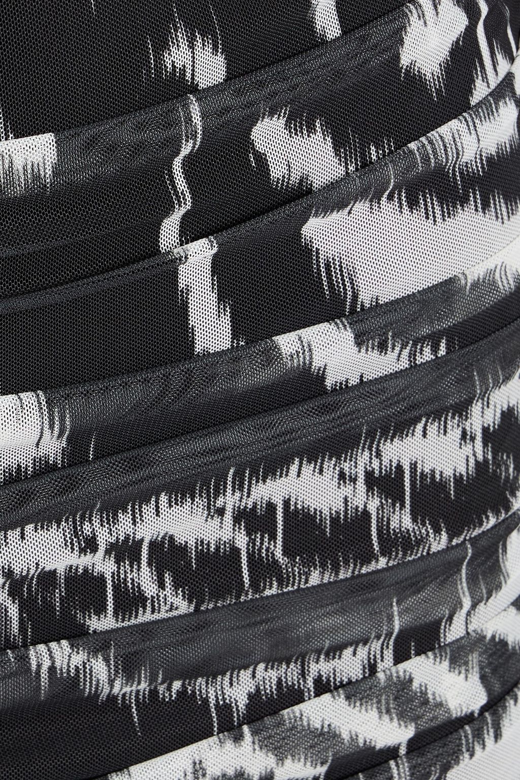 FARM RIO Ruched printed stretch-tulle midi dress