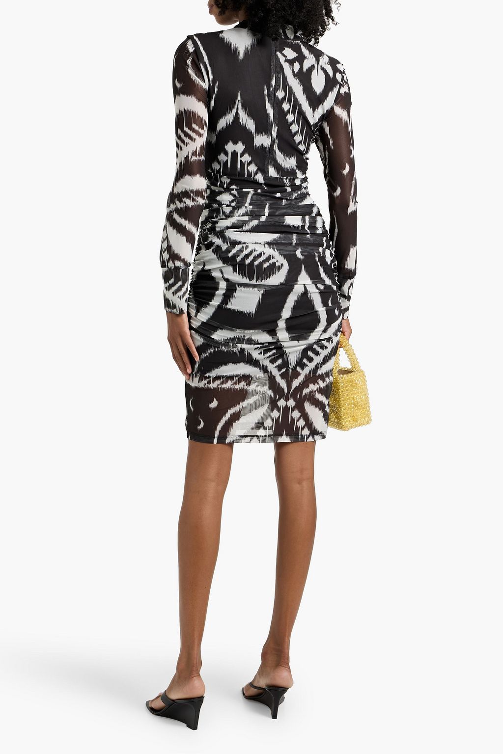 FARM RIO Ruched printed stretch-tulle midi dress