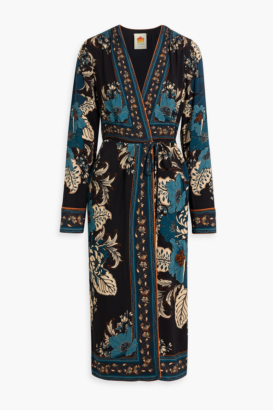 Farm Rio Floral-print Crepe Midi Wrap Dress In Multi
