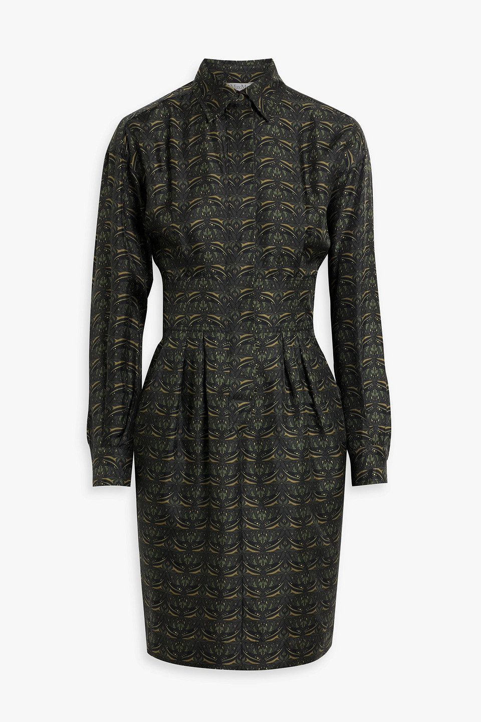 Max Mara Panfilo Print Long Sleeve Silk Twill Shirtdress In Black