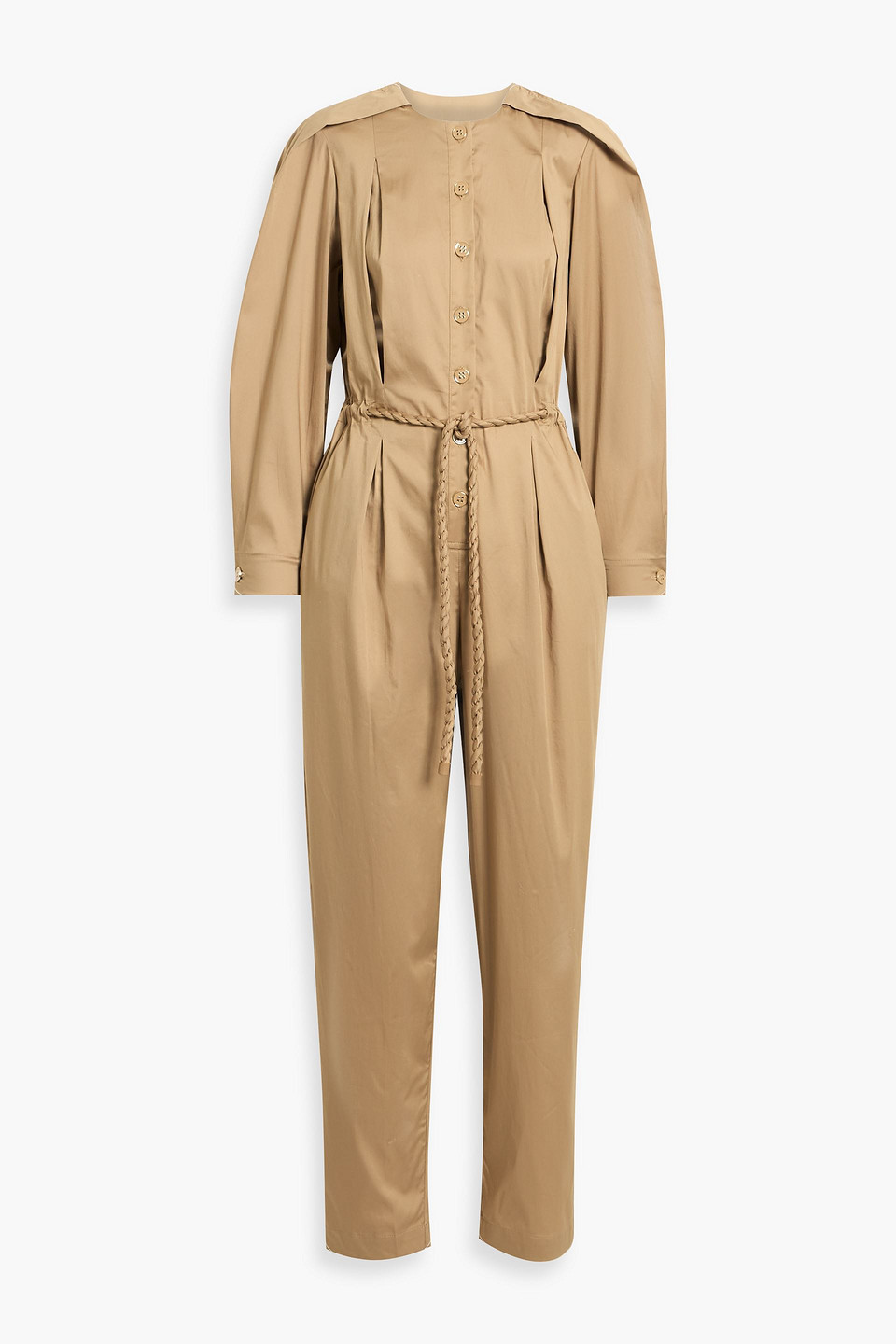 Farm Rio Belted Cotton-blend Jumpsuit In Sand