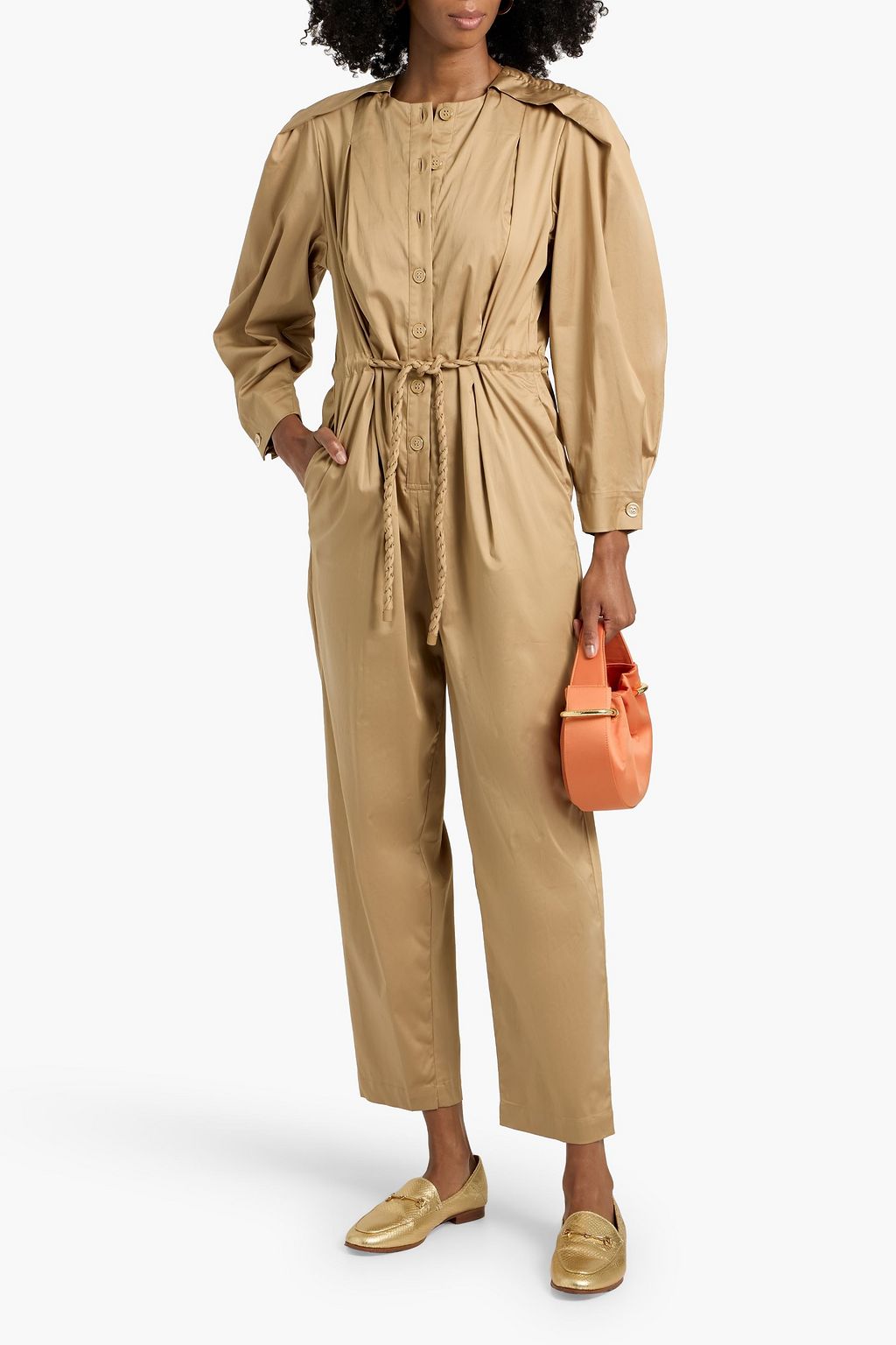 FARM RIO Belted cotton-blend jumpsuit