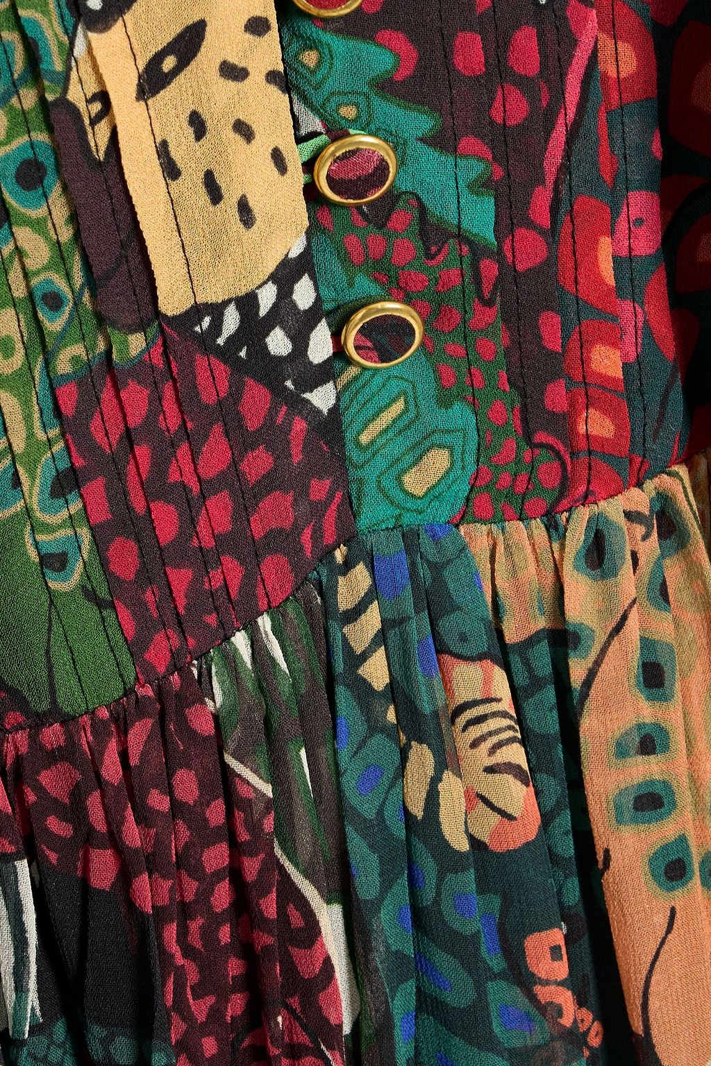 FARM RIO Belted printed crepe de chine maxi dress