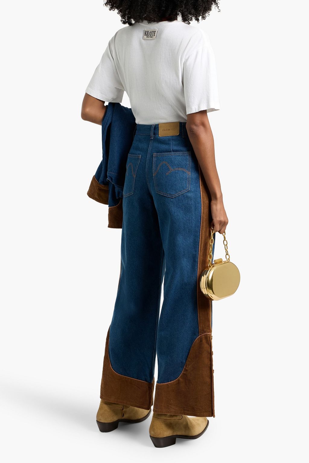 FARM RIO Corduroy-paneled high-rise wide-leg jeans