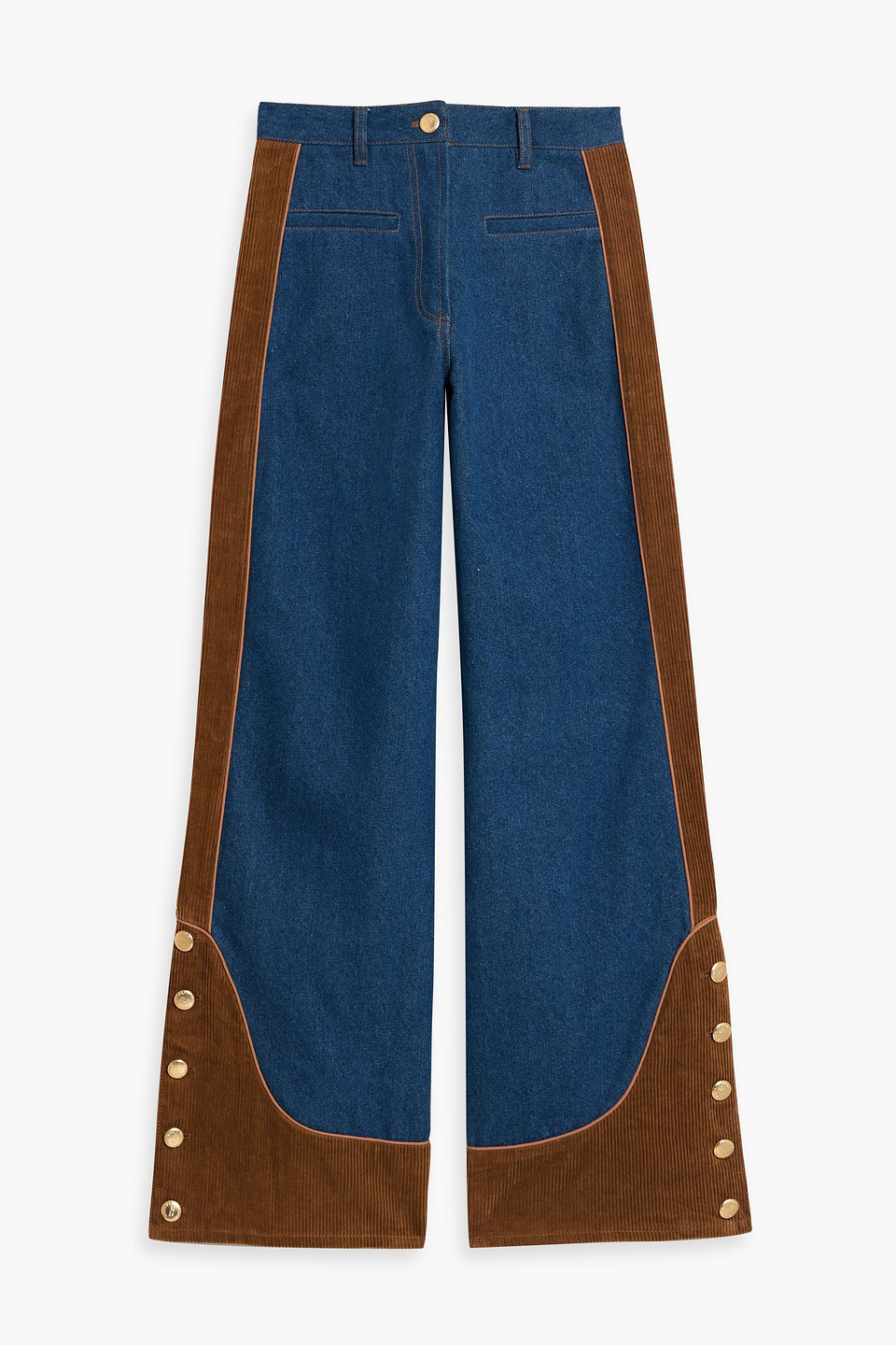 Farm Rio Corduroy-paneled High-rise Wide-leg Jeans In Blue