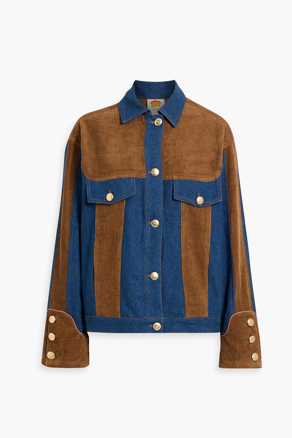 Farm Rio Corduroy-paneled Denim Jacket In Blue