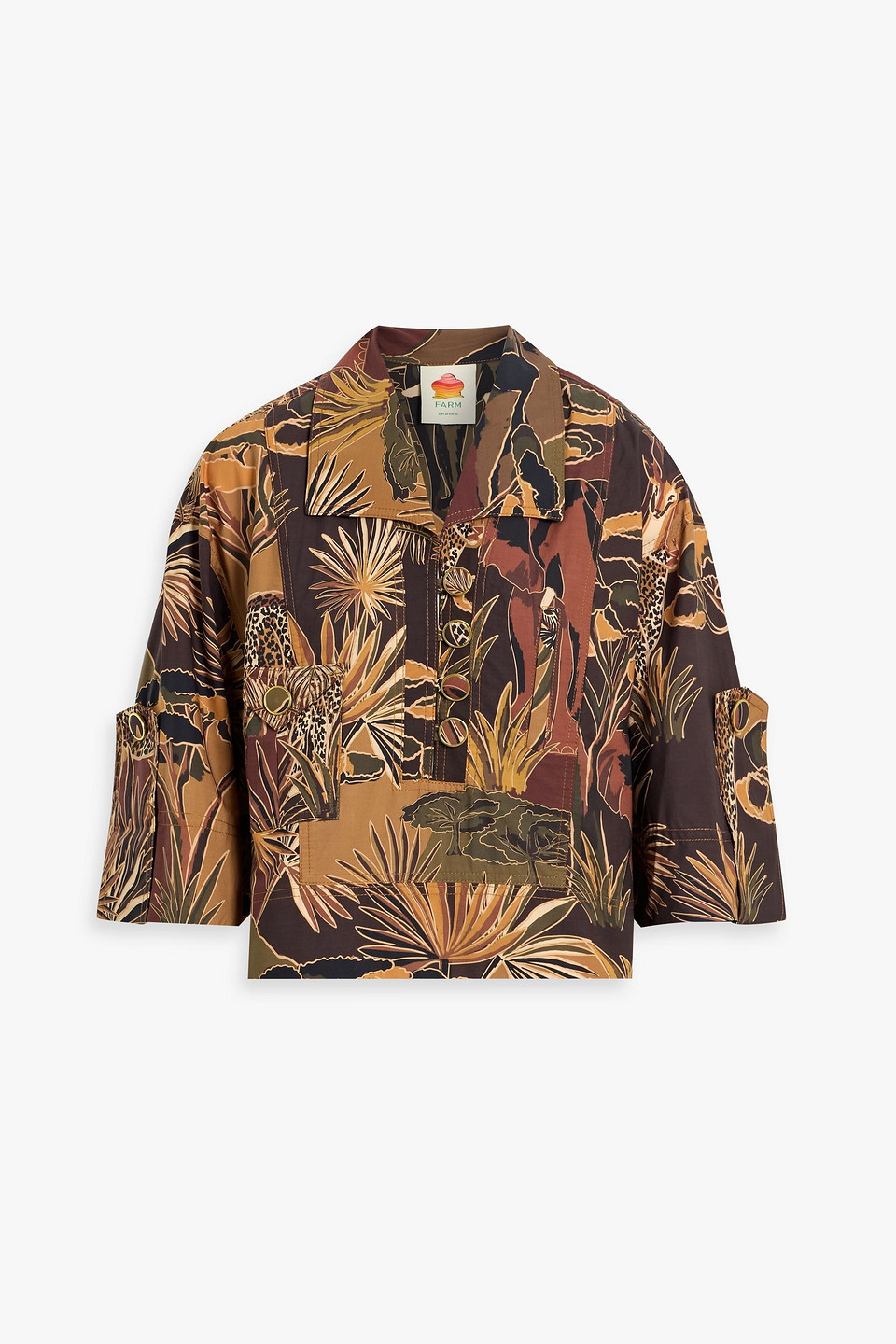 Farm Rio Printed Cotton-poplin Shirt In Brown