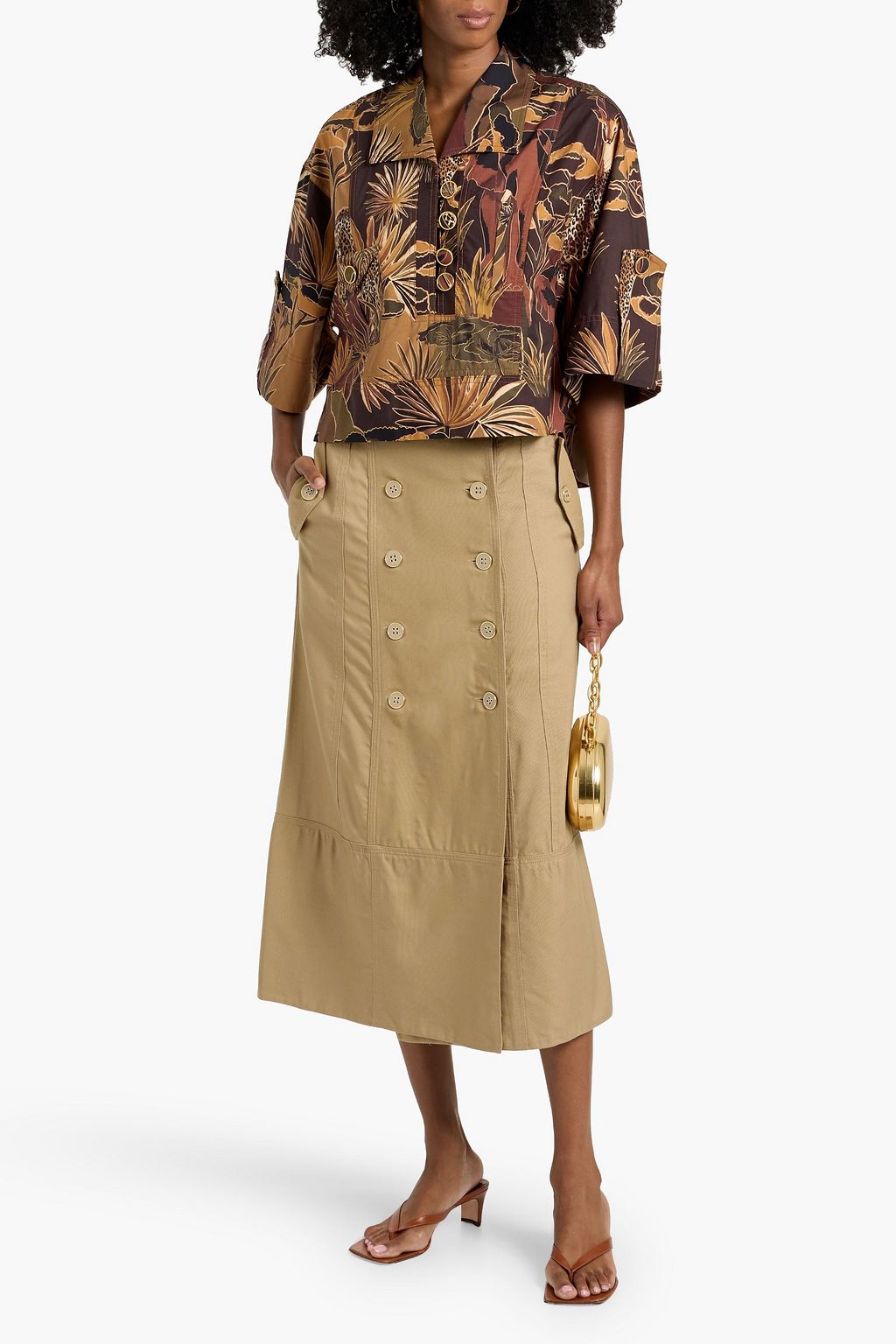 FARM RIO Printed cotton-poplin shirt