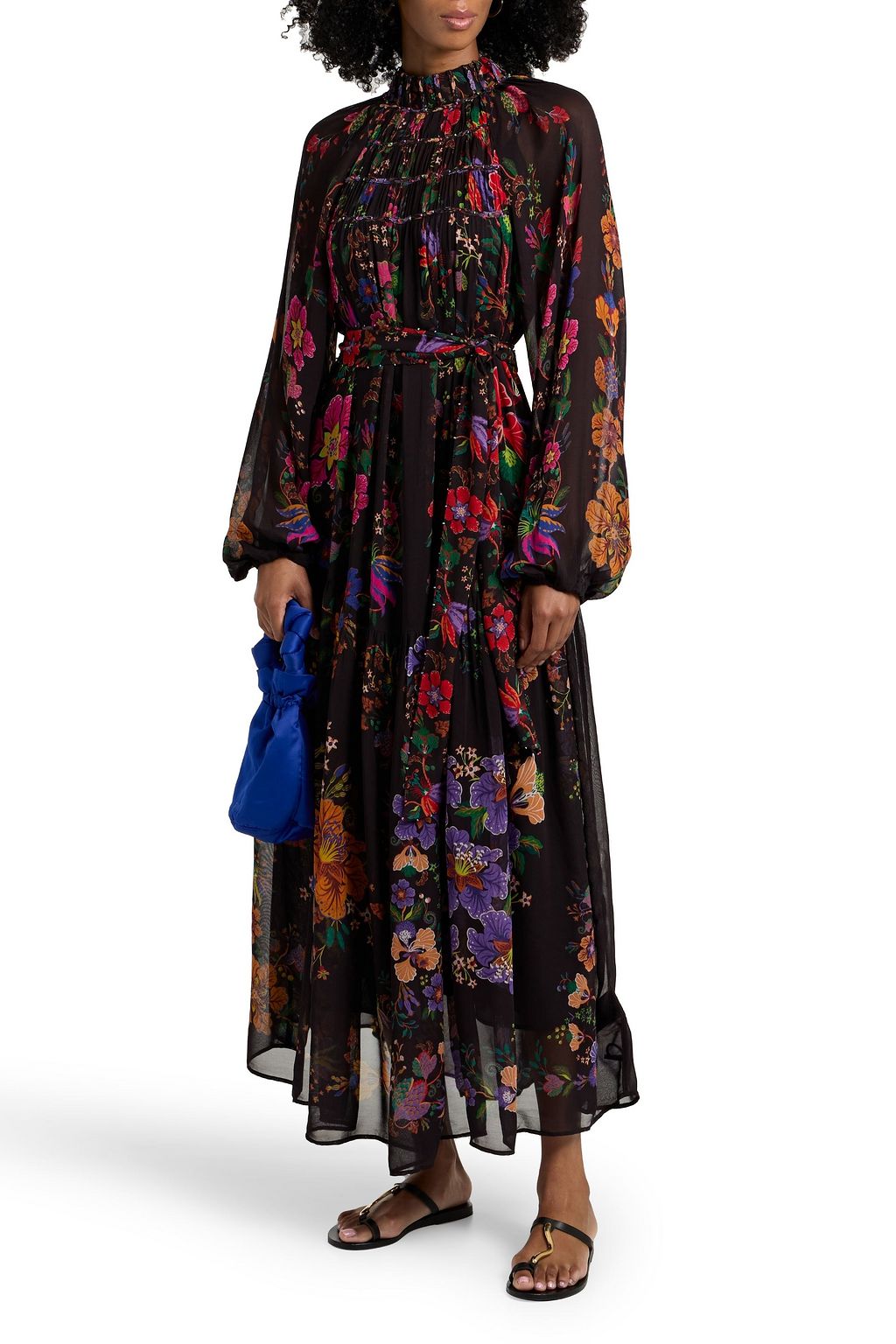 FARM RIO Belted floral-print crepe de chine maxi dress