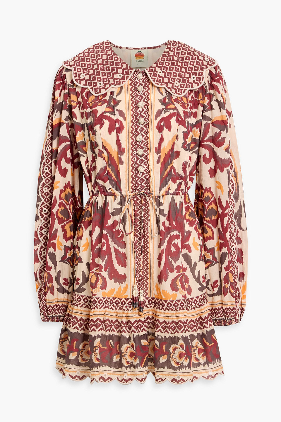 Farm Rio Printed Cotton-voile Mini Dress In White