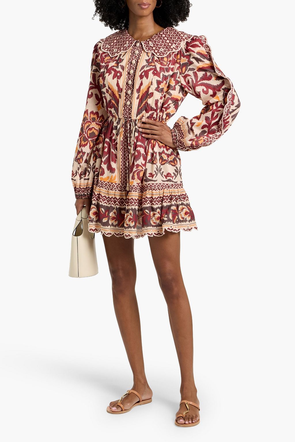 FARM RIO Printed cotton-voile mini dress