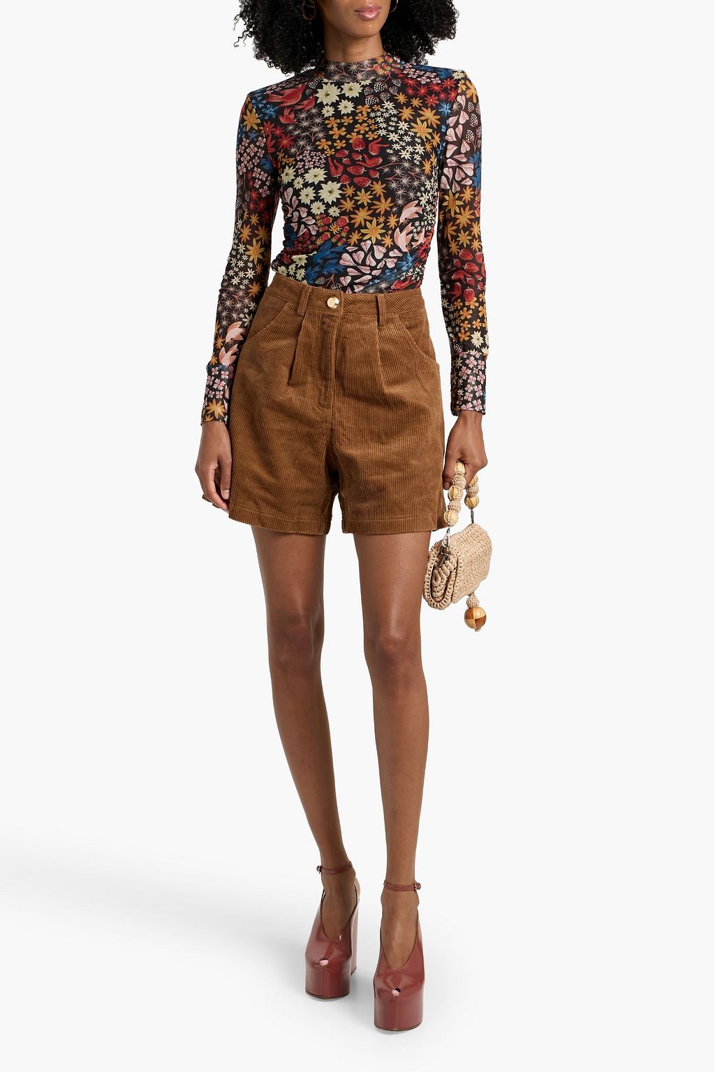 FARM RIO Printed stretch-tulle top