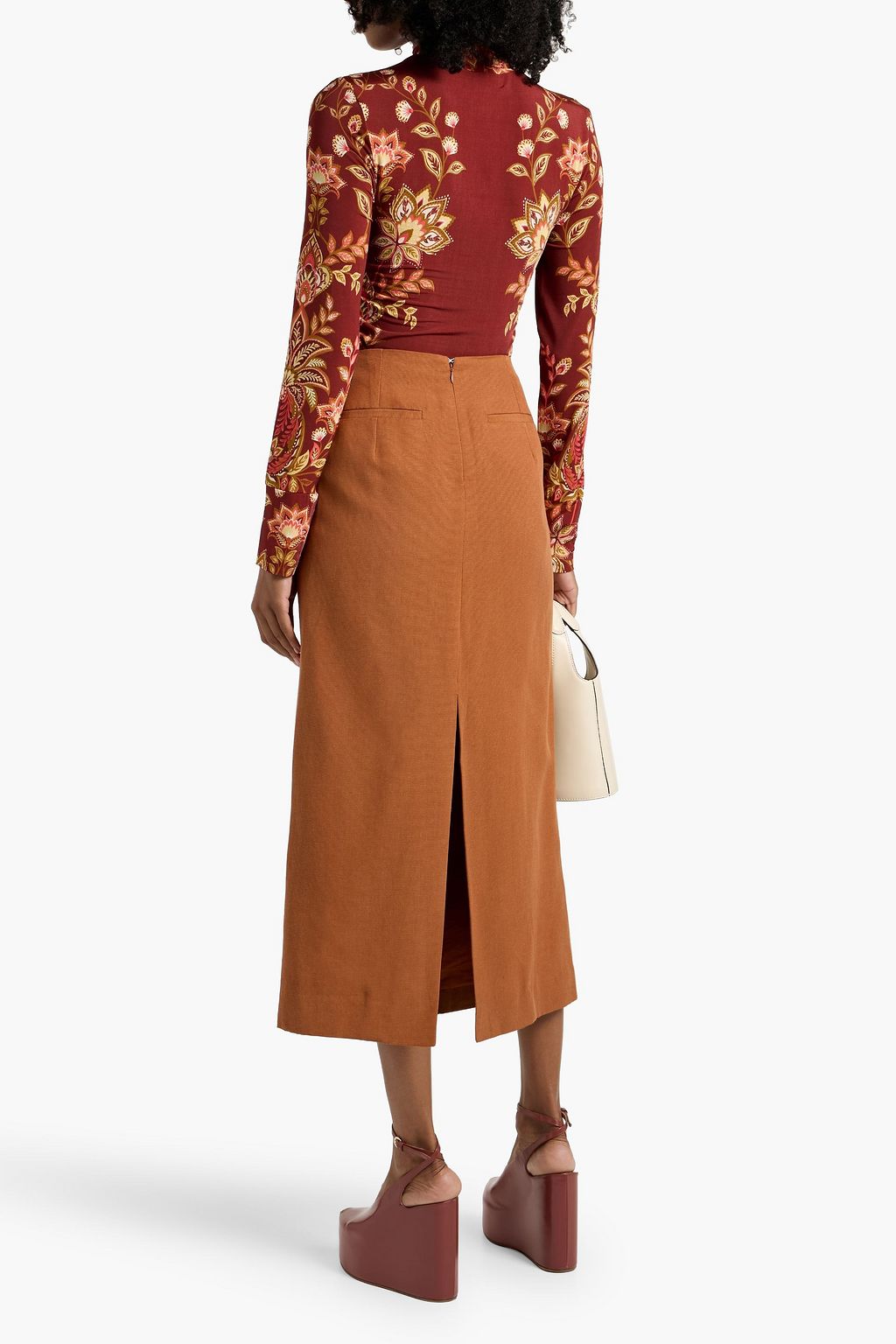FARM RIO Ruched printed stretch-jersey top