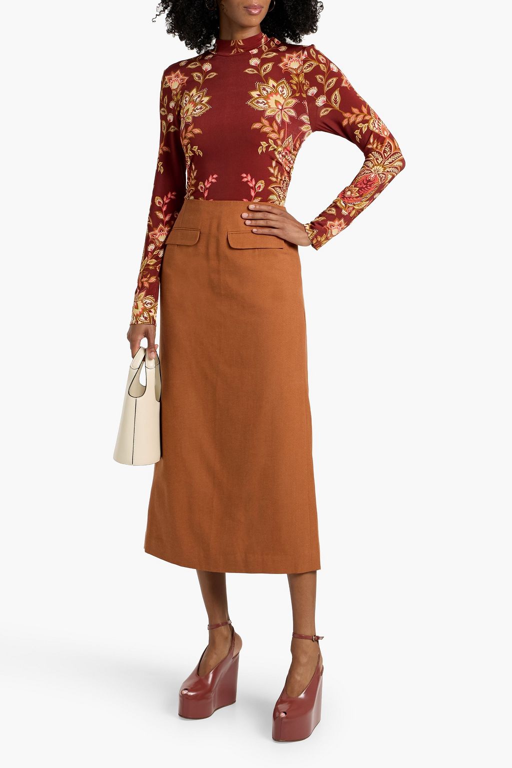 FARM RIO Ruched printed stretch-jersey top
