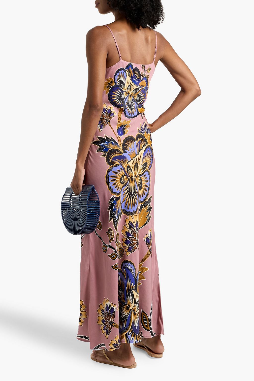 FARM RIO Floral-print satin maxi slip dress