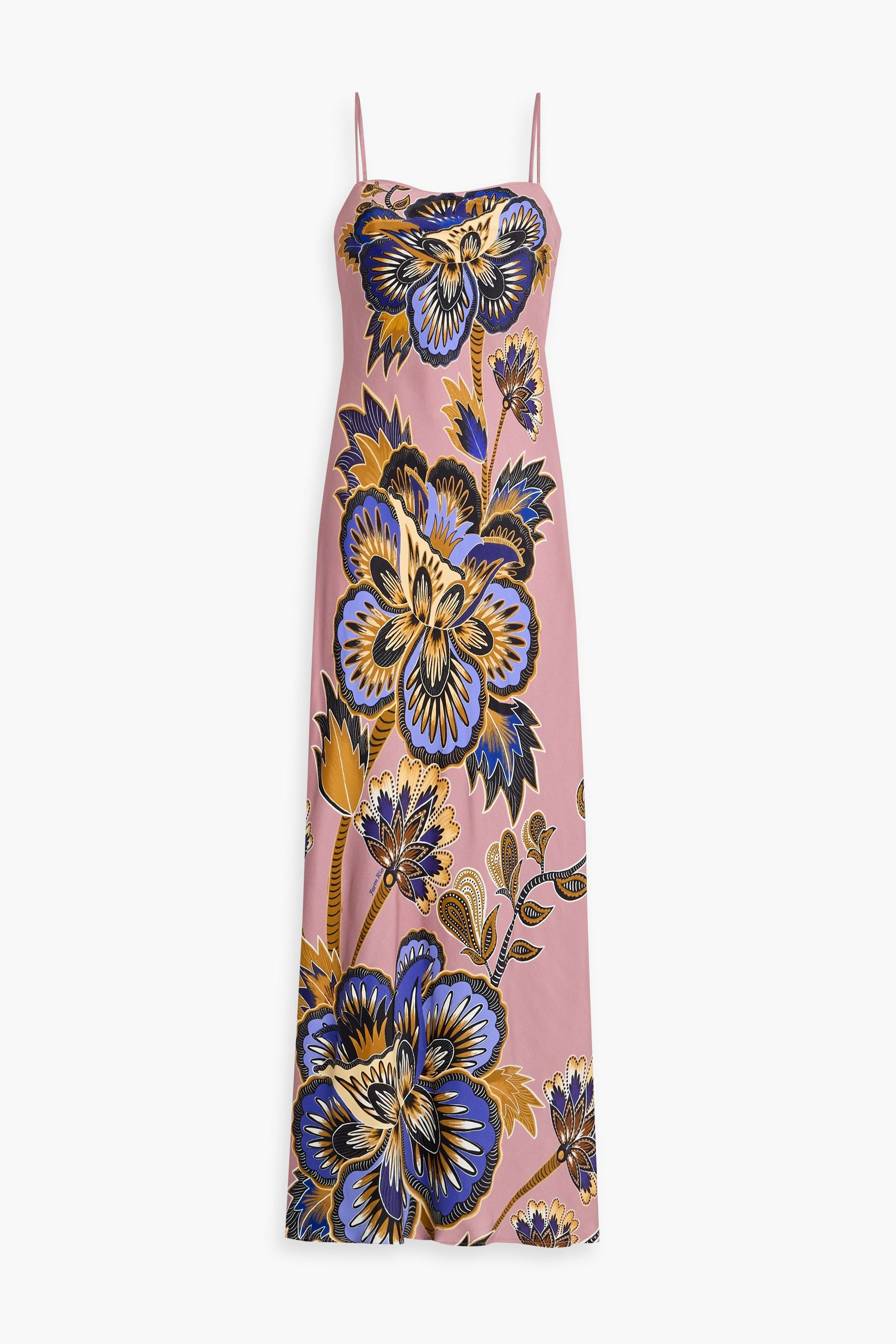farm rio floral pink slip maxi dress FARM RIO Floral-print satin maxi slip dress