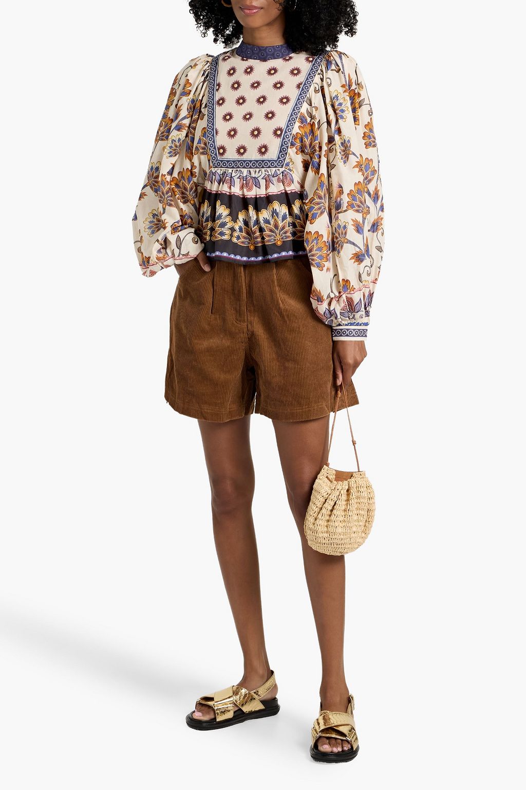 FARM RIO Floral-print cotton-voile blouse