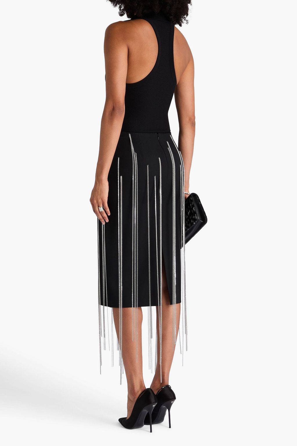 VICTORIA BECKHAM Chain-embellished grain de poudre pencil skirt