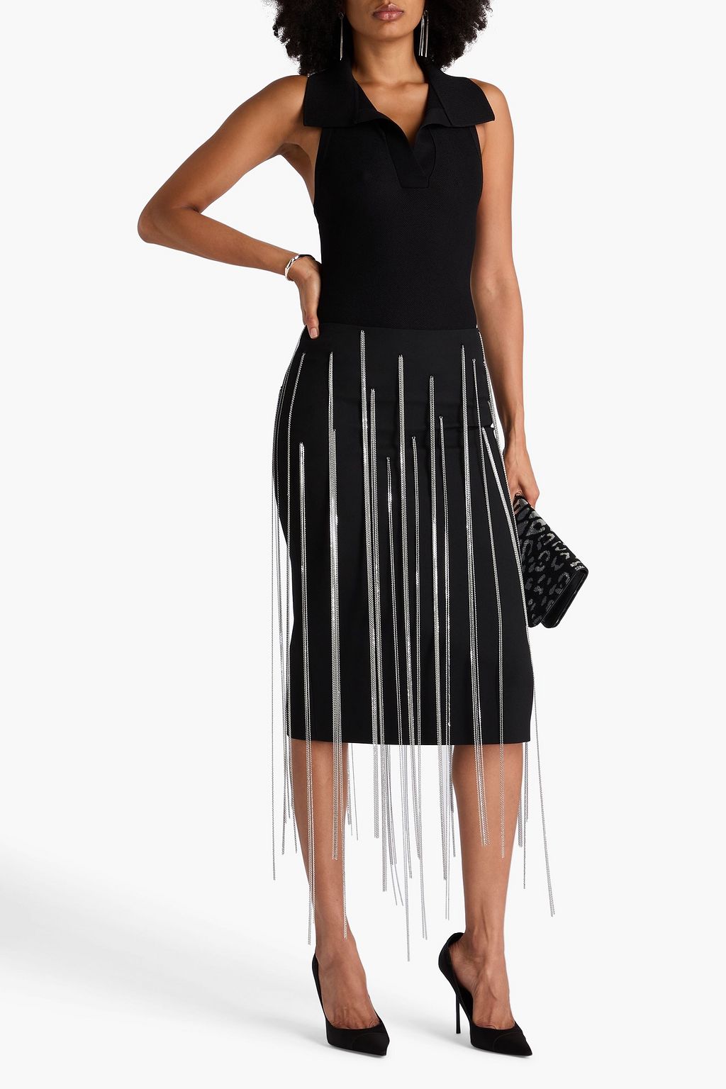 VICTORIA BECKHAM Chain-embellished grain de poudre pencil skirt