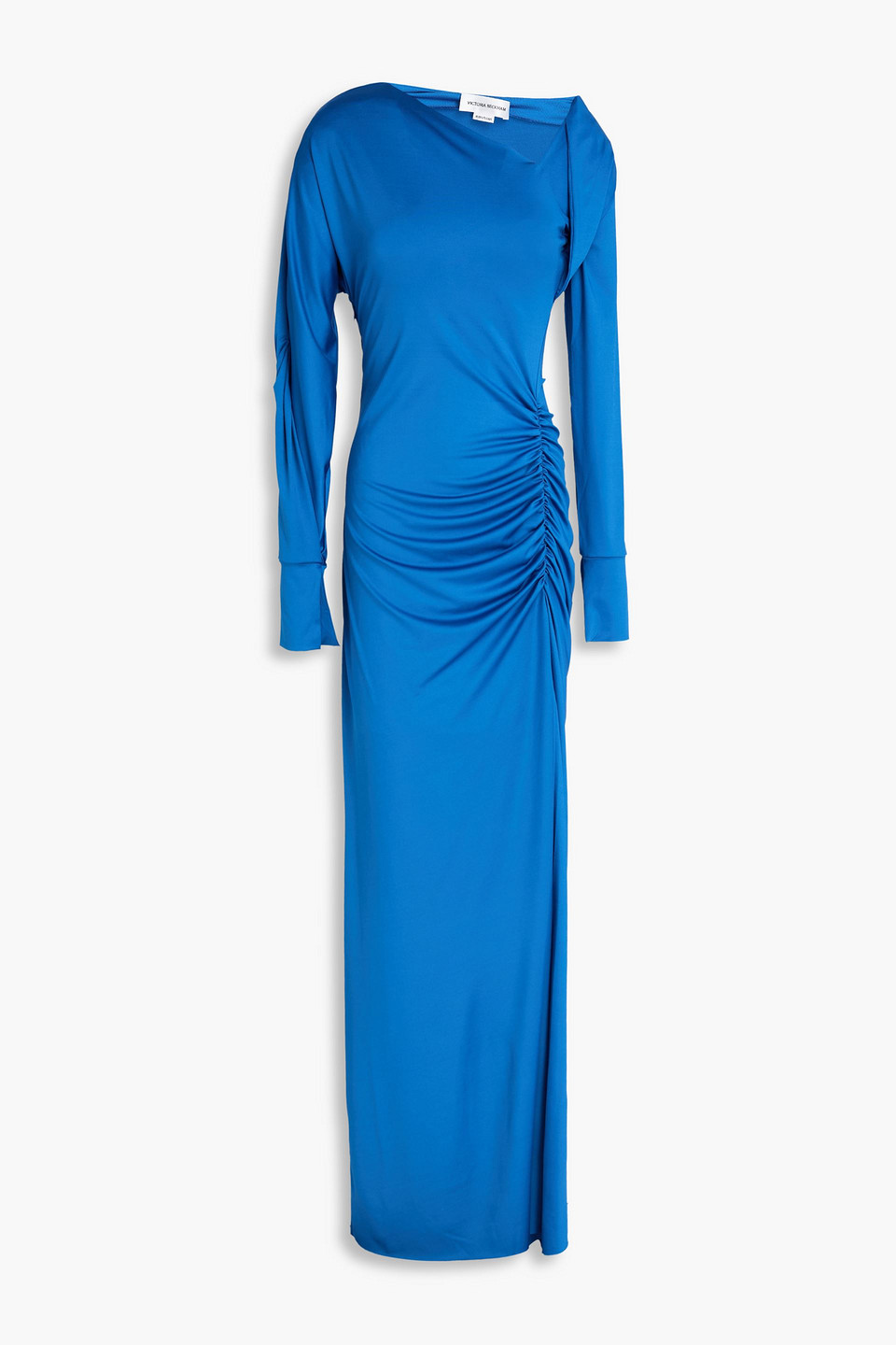 Victoria Beckham Asymmetric Ruched Stretch-jersey Maxi Dress In Blue
