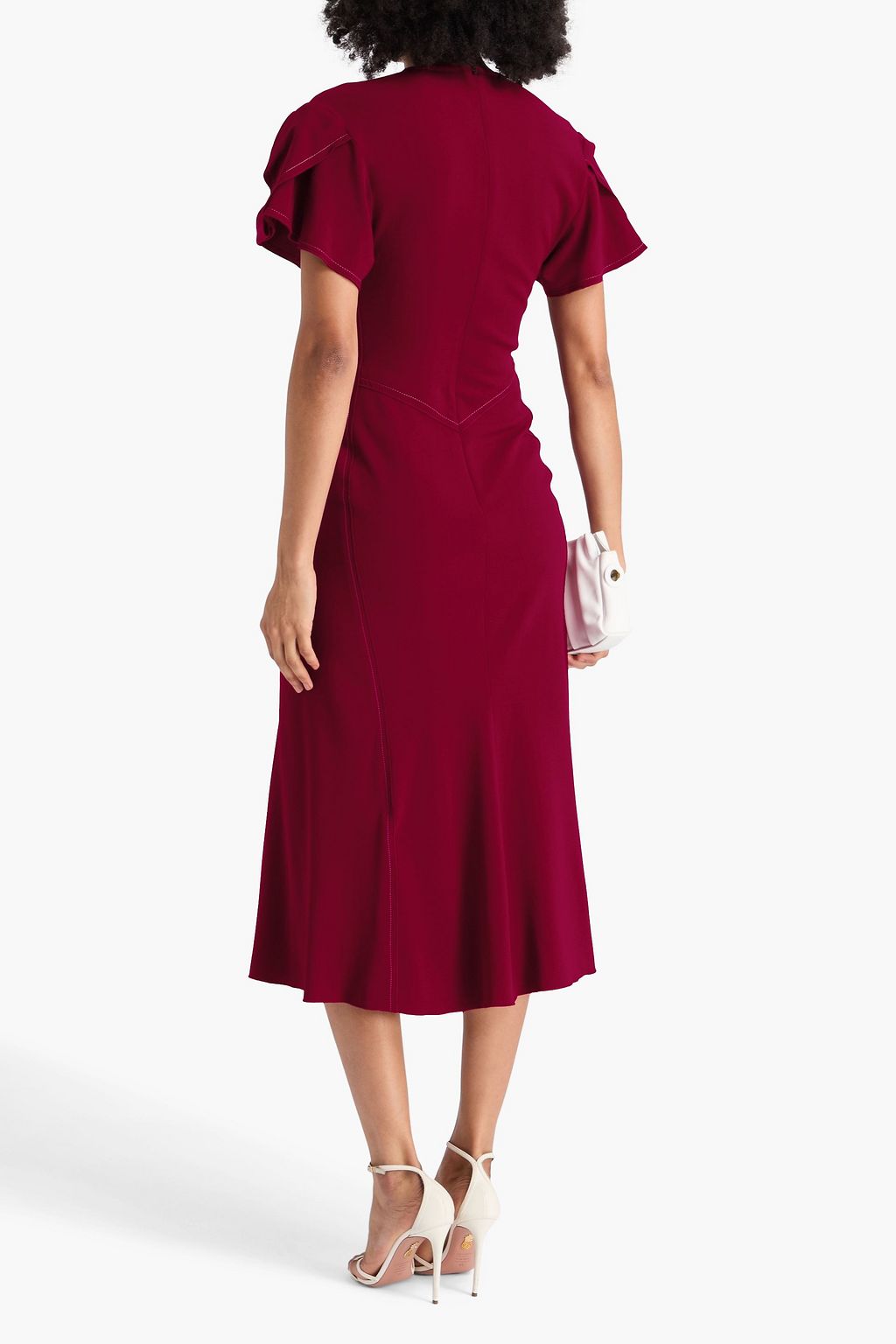 VICTORIA BECKHAM ウール混クレープ ミディワンピース ルーシュ入り