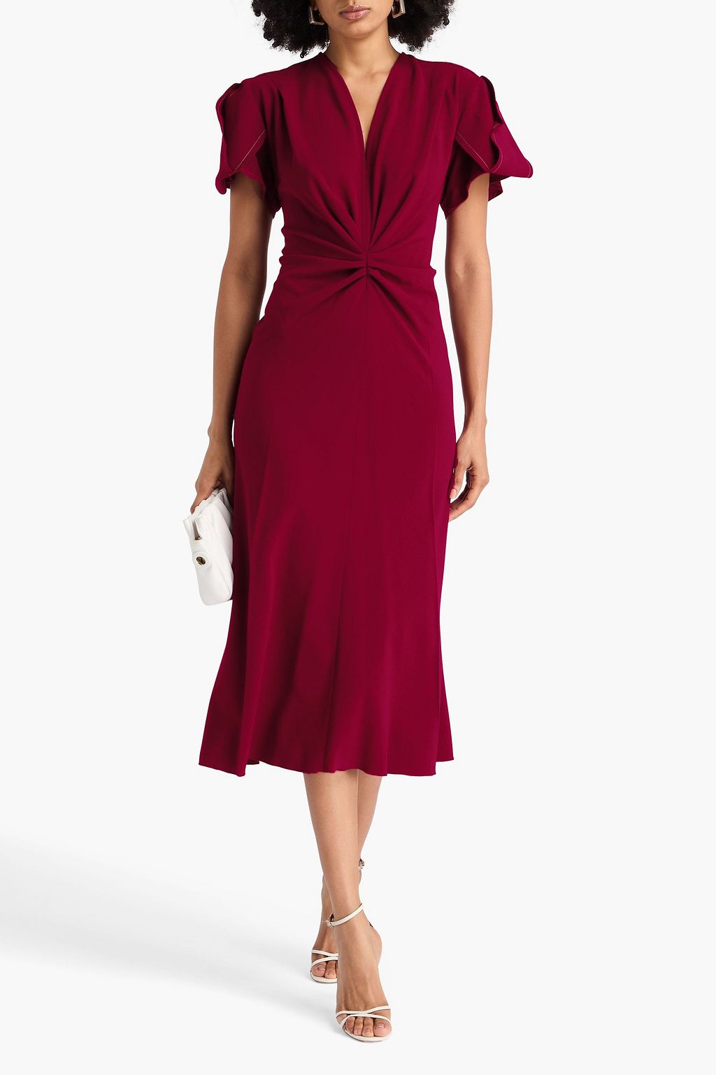 VICTORIA BECKHAM ウール混クレープ ミディワンピース ルーシュ入り