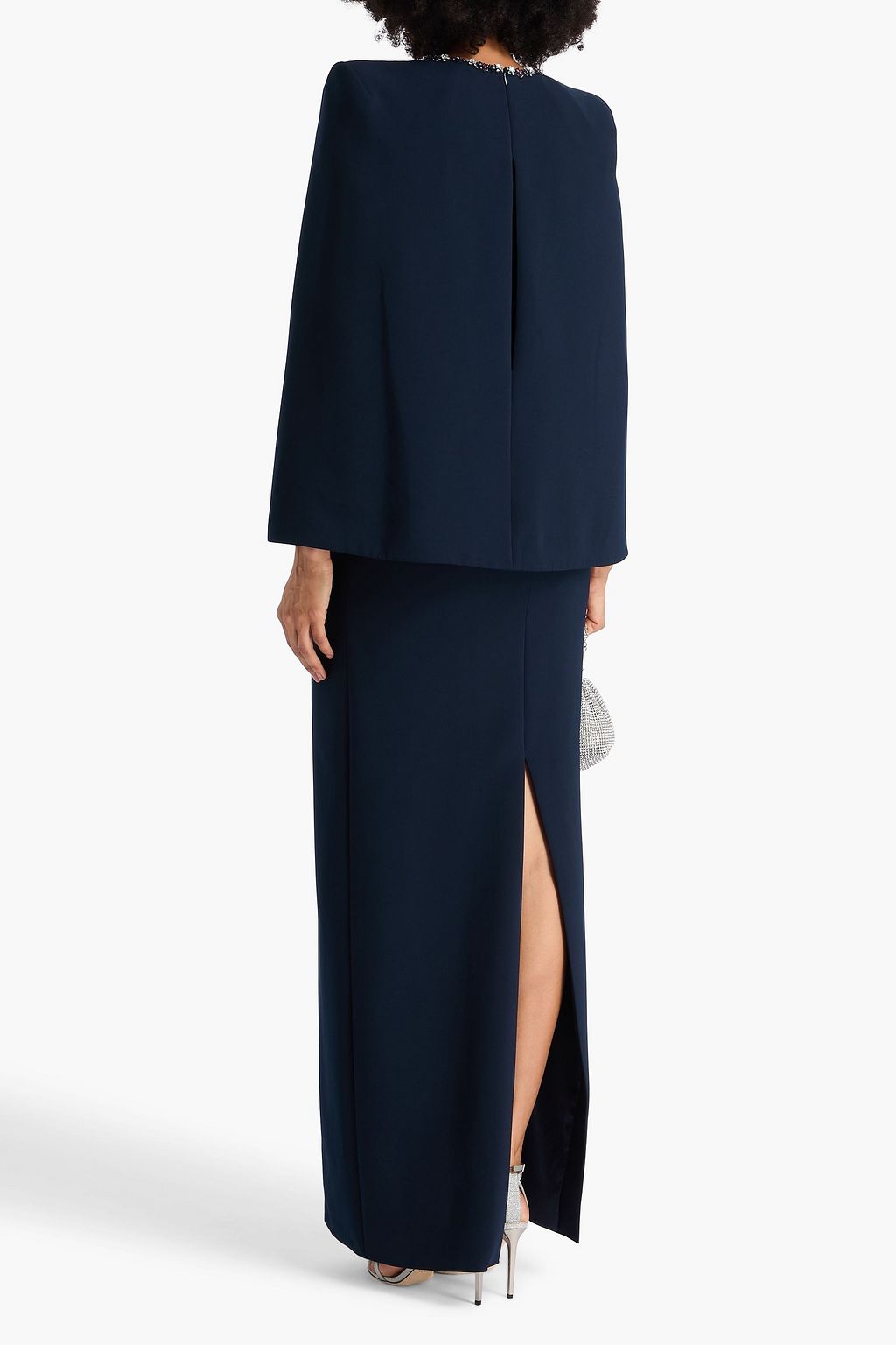 JENNY PACKHAM Crystal-embellished tulle-trimmed crepe gown