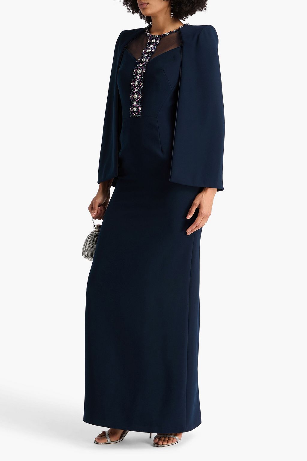JENNY PACKHAM Crystal-embellished tulle-trimmed crepe gown
