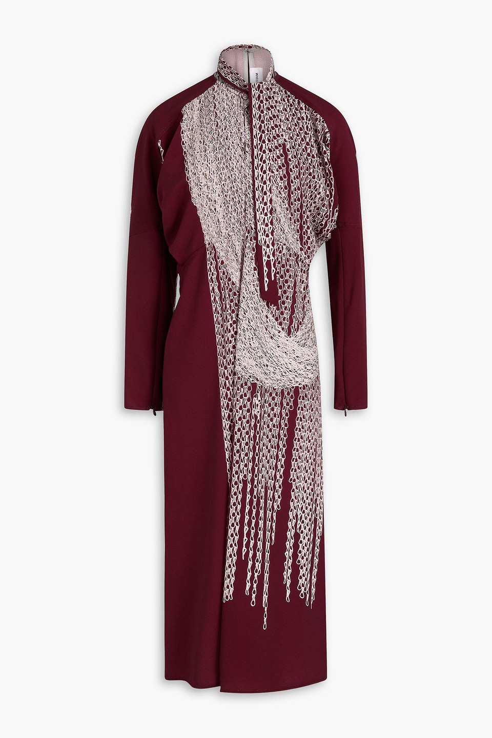 victoria beckham - tie-neck printed crepe midi dress - burgundy - uk 4