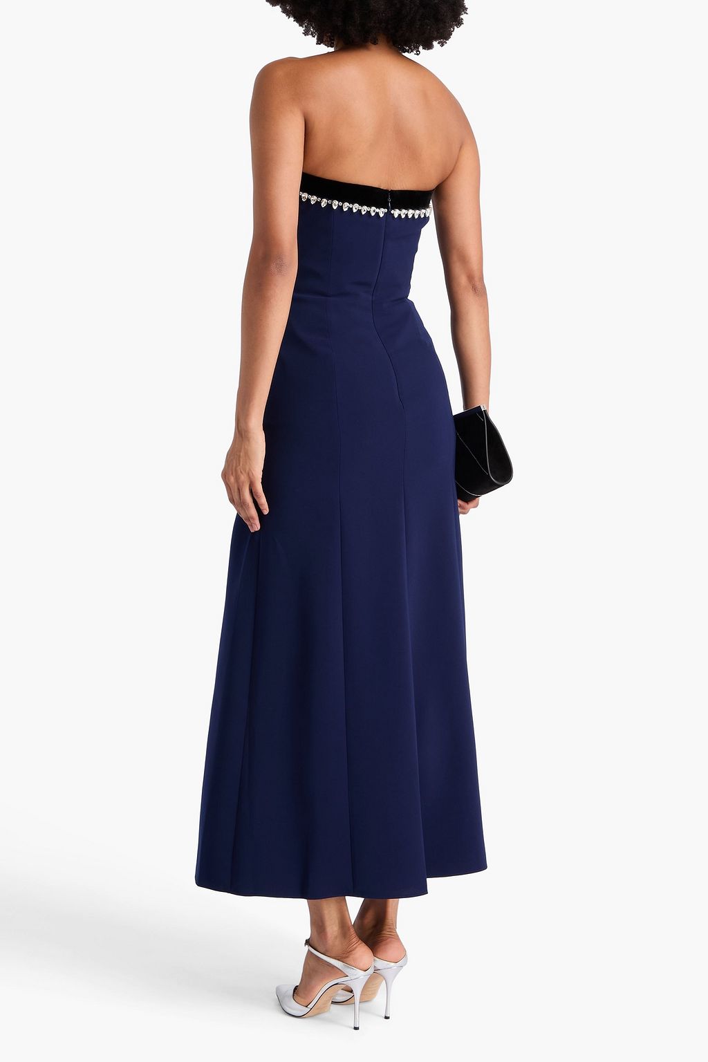 JENNY PACKHAM Strapless crytal-embellished velvet-trimmed crepe gown