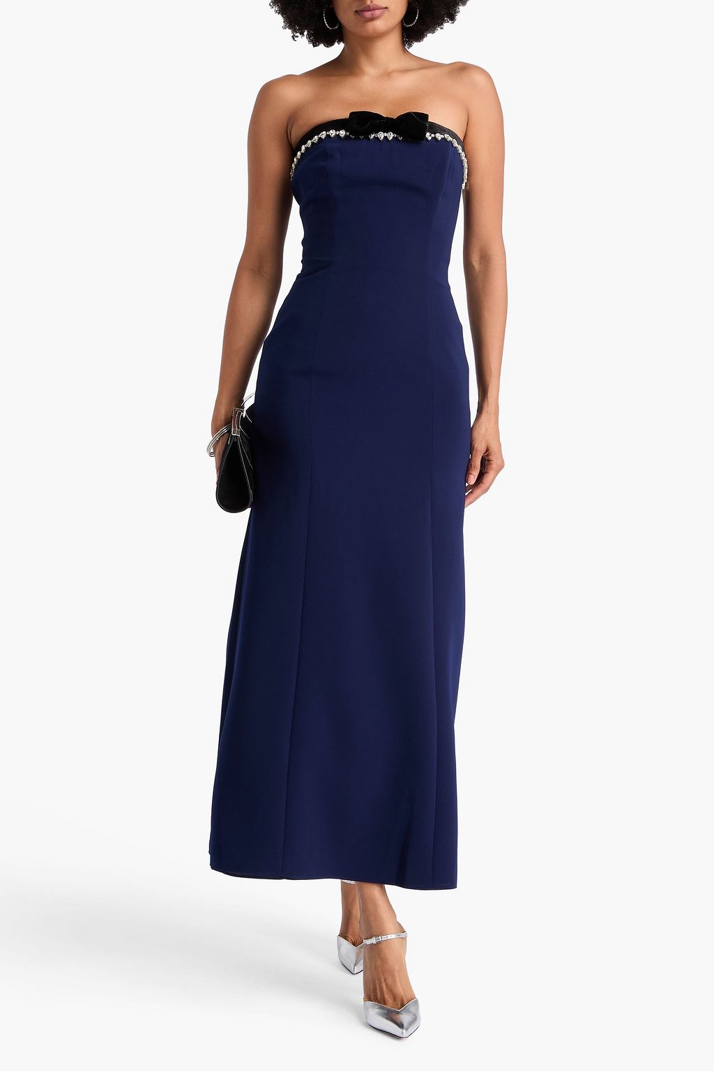 JENNY PACKHAM Strapless crytal-embellished velvet-trimmed crepe gown