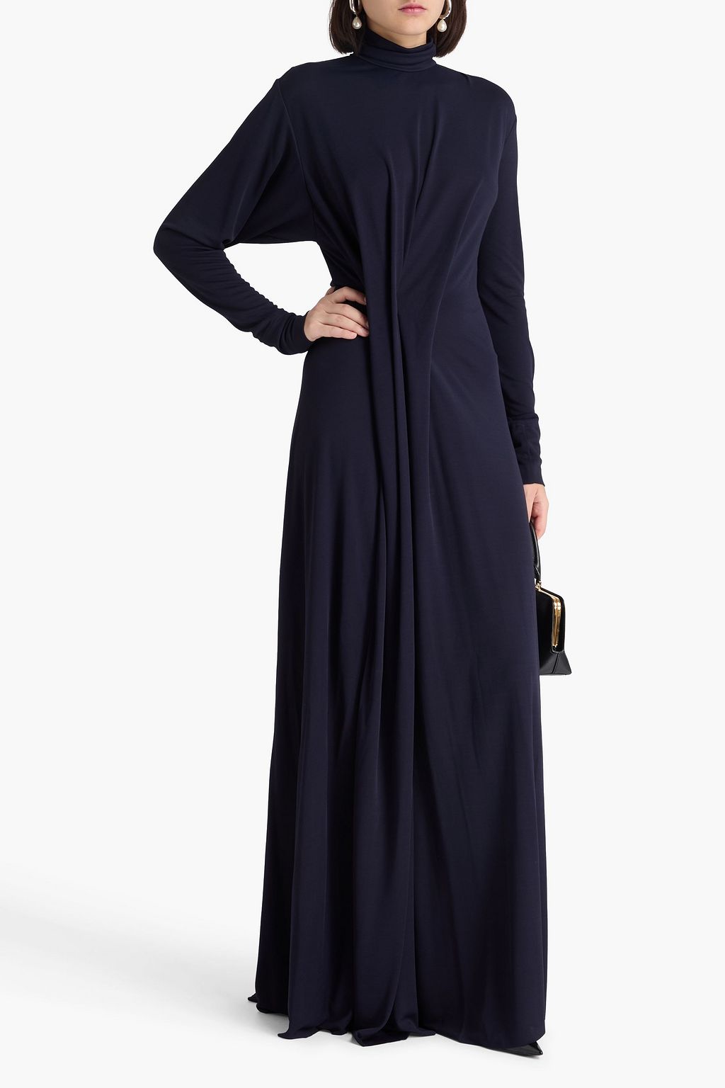 VICTORIA BECKHAM クレープ タートルネック ロングドレス プリーツ入り