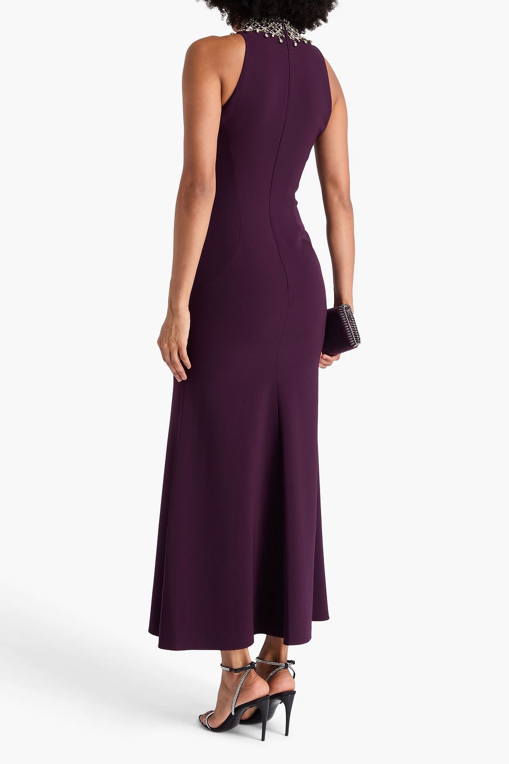 JENNY PACKHAM Crystal-embellished crepe halterneck gown