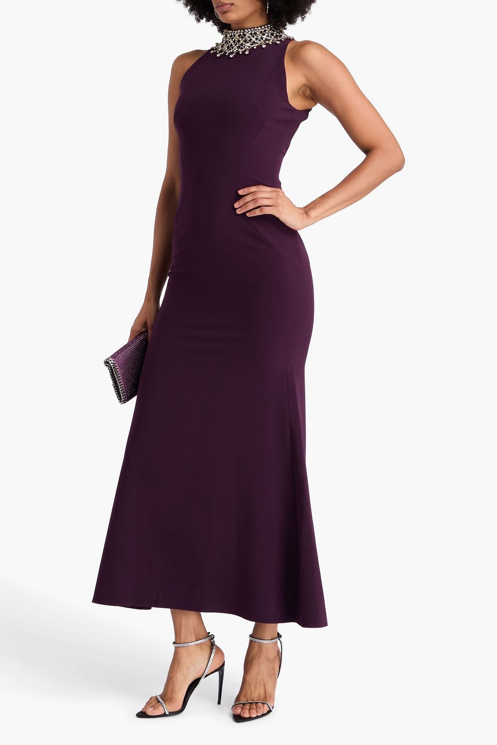 JENNY PACKHAM Crystal-embellished crepe halterneck gown