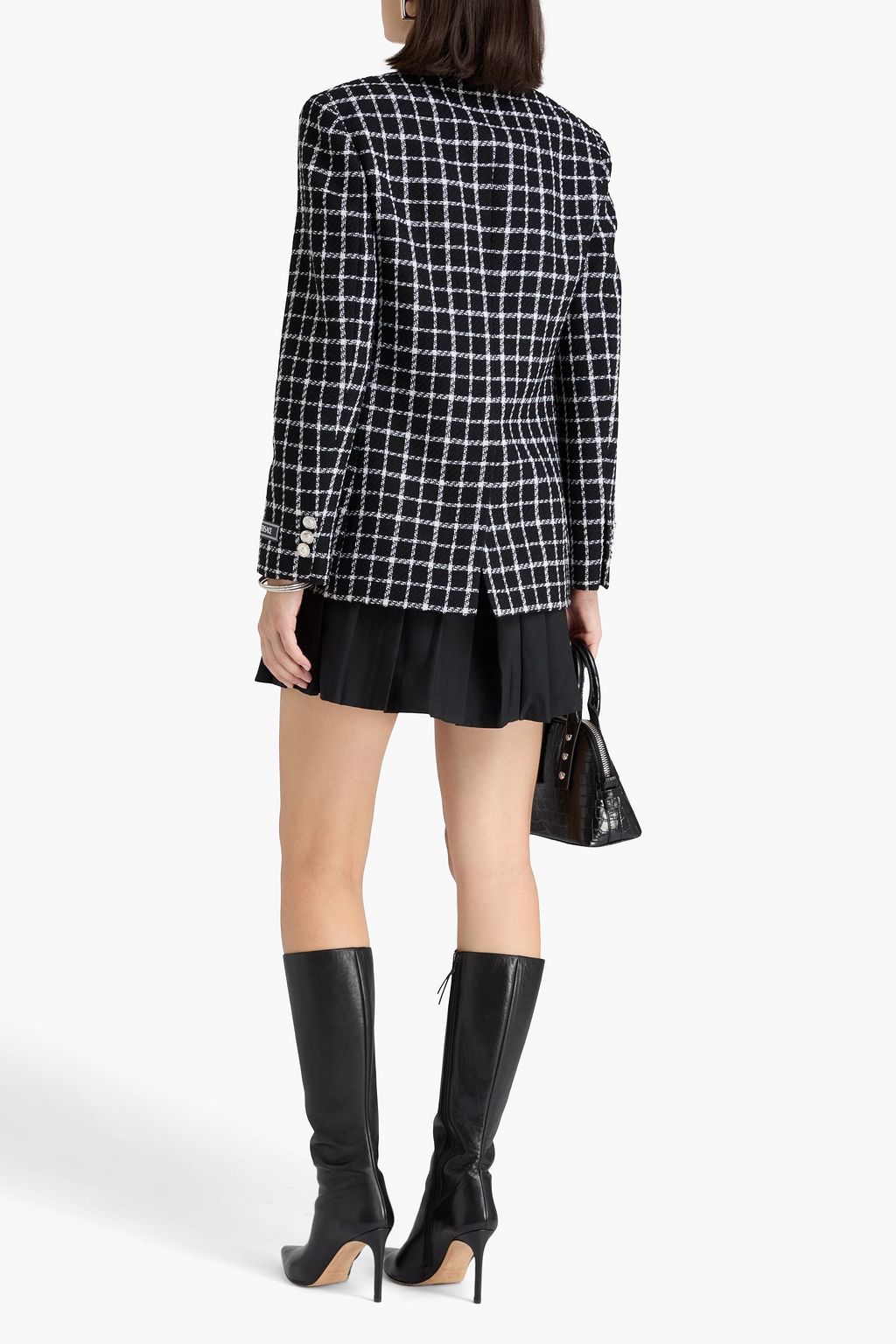 VERSACE Double-breasted checked wool-blend tweed blazer