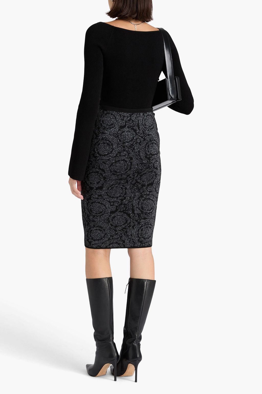 VERSACE Metallic jacquard-knit pencil skirt