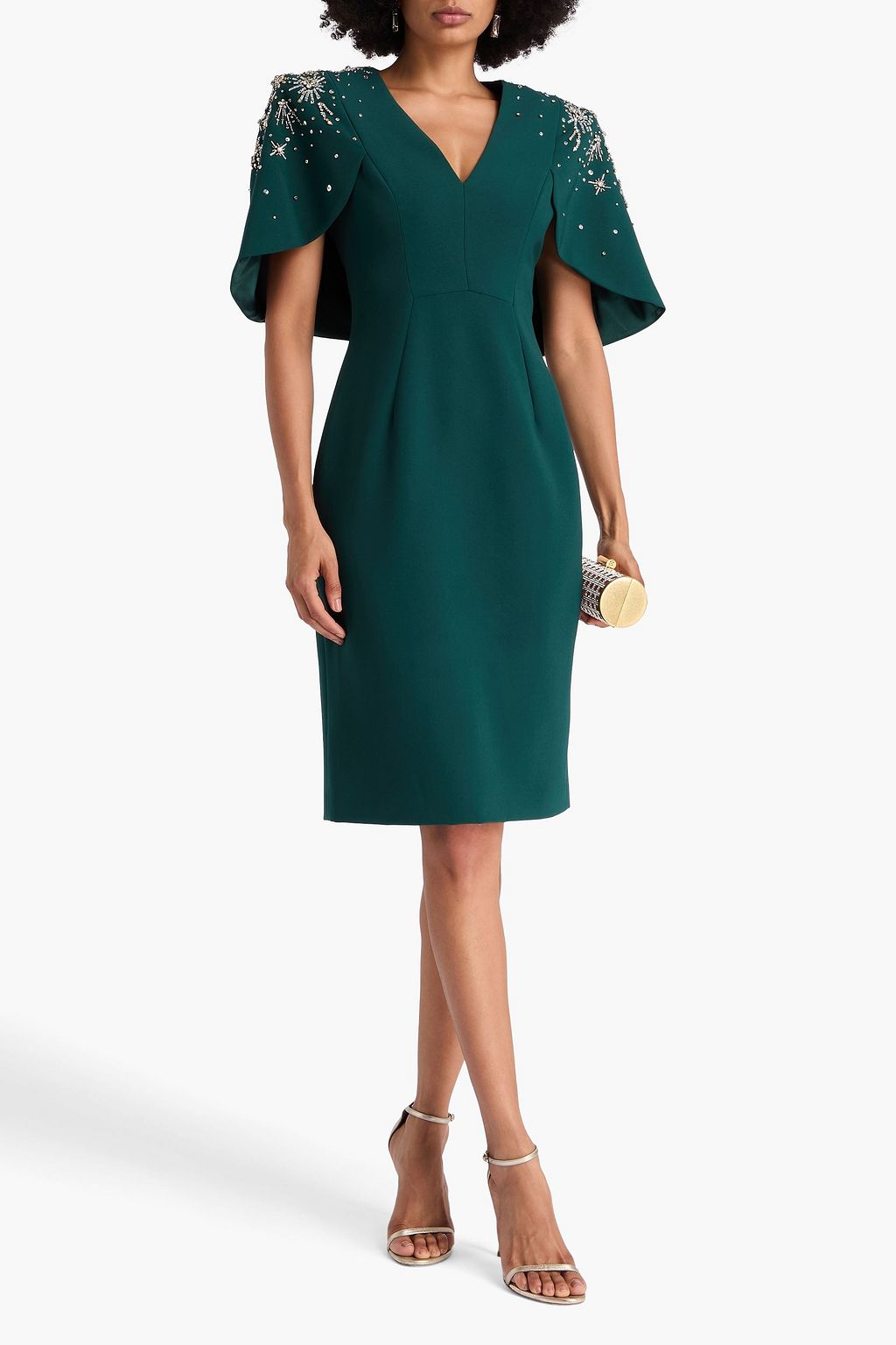 JENNY PACKHAM Embellished cape-effect crepe dress