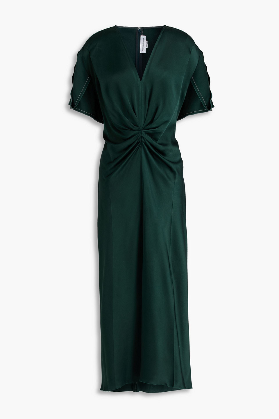 Victoria Beckham Ruched Cady Midi Dress In Green