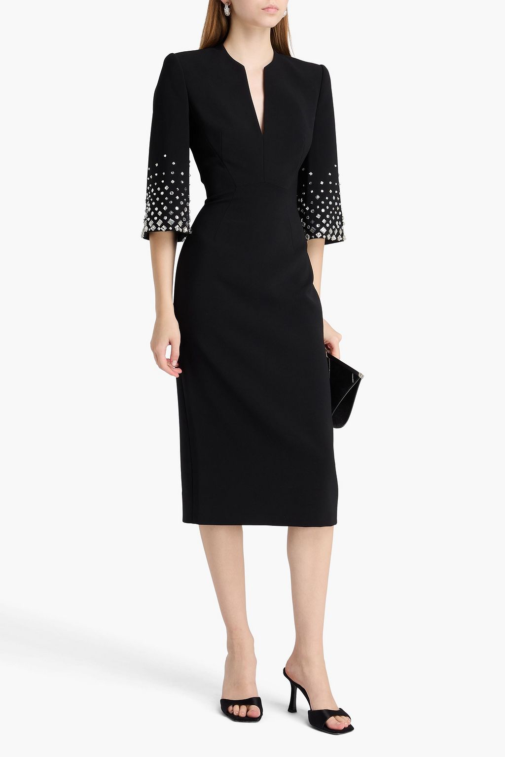 JENNY PACKHAM Crystal-embellished crepe midi dress