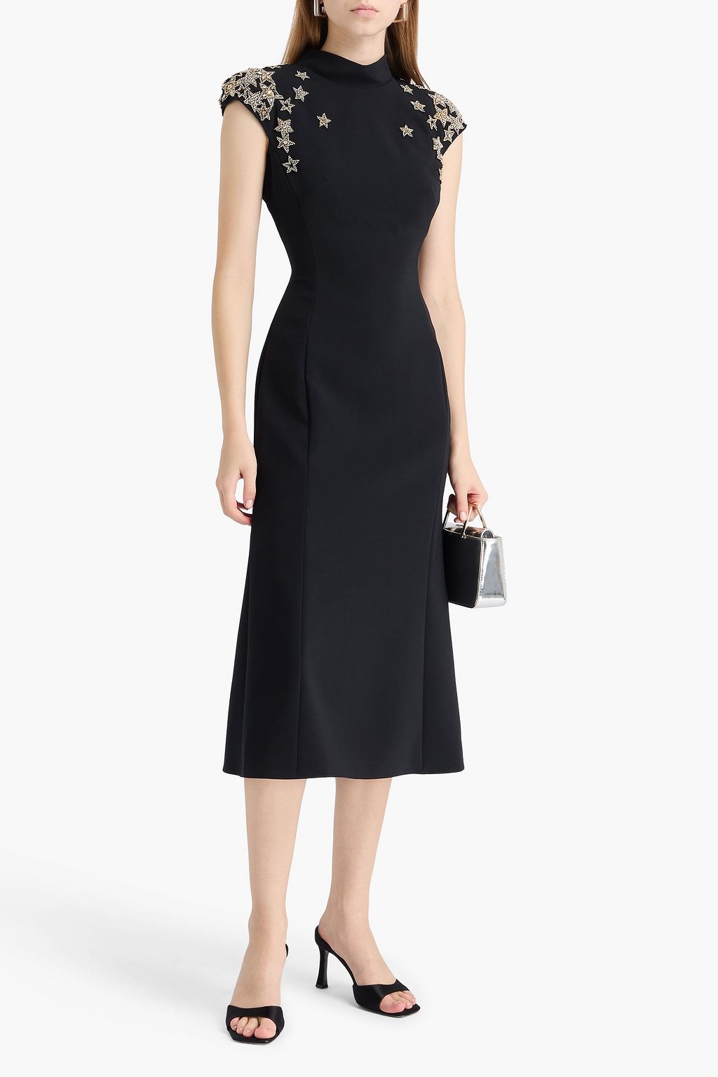 JENNY PACKHAM Flared embroidered crepe midi dress