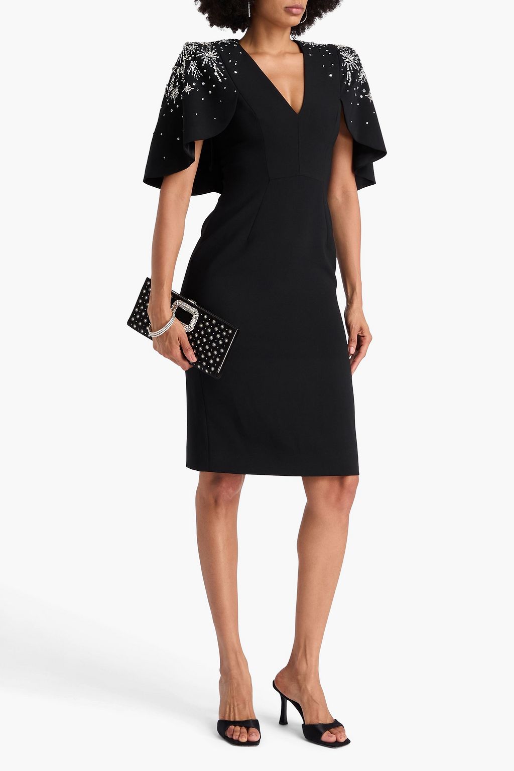 JENNY PACKHAM Embellished cape-effect crepe dress