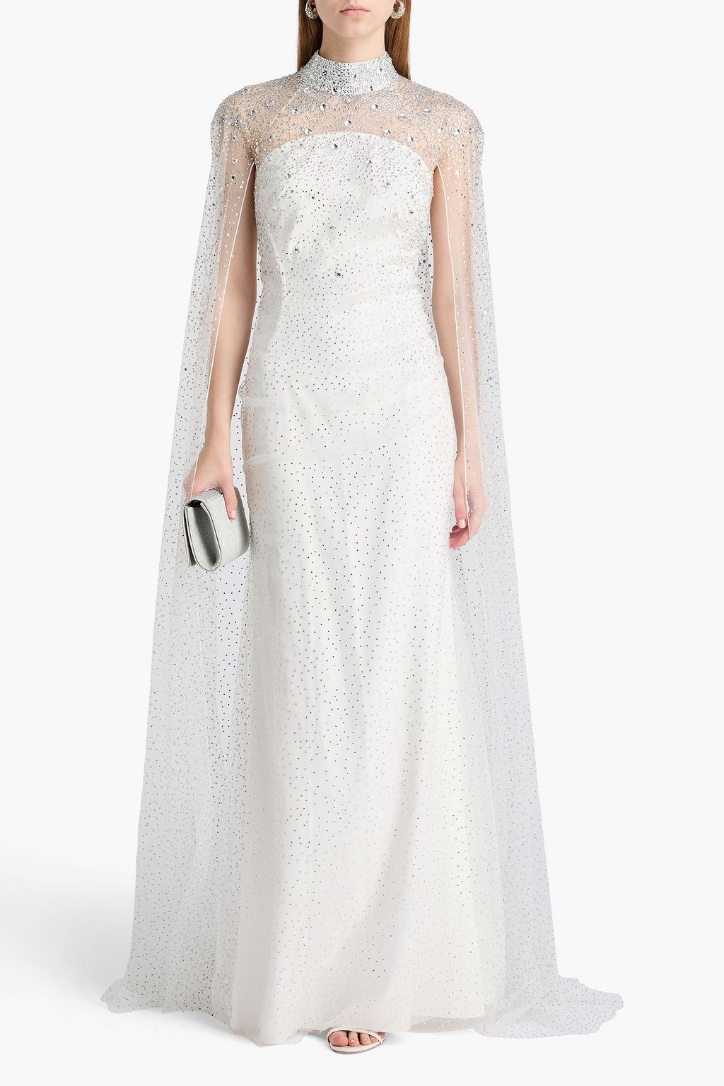 JENNY PACKHAM Crystal-embellished cape-effect tulle gown